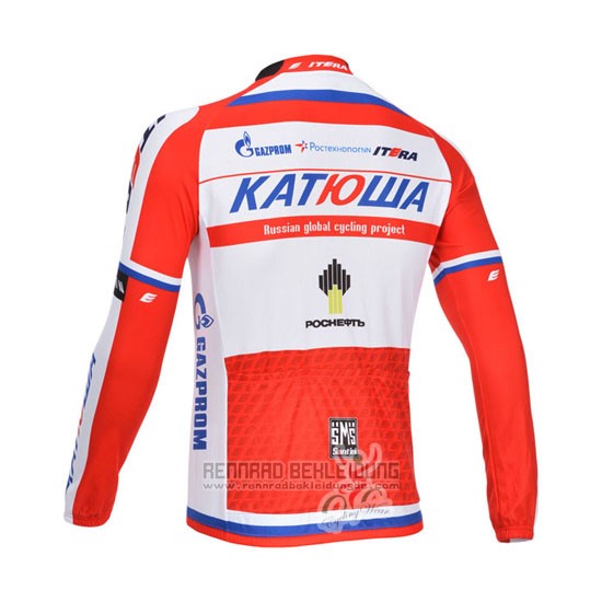 2013 Fahrradbekleidung Katusha Wei und Rot Trikot Langarm und Tragerhose